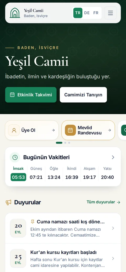 Örnek bir caminin web sitesi (telefon)